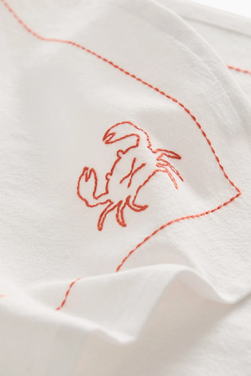 Embroidered-Motif Tea Towel