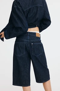 High-Waist Knee-Length Denim Shorts