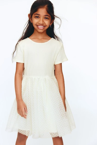 Dress with Flock-Print Tulle Skirt