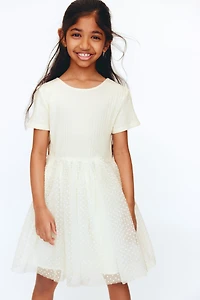 Dress with Flock-Print Tulle Skirt