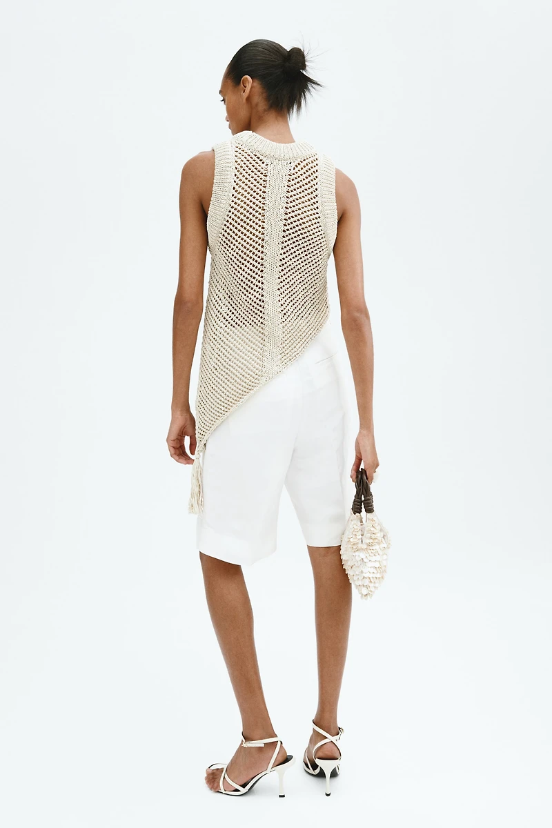 Crochet-Look Tassel-Detail Top