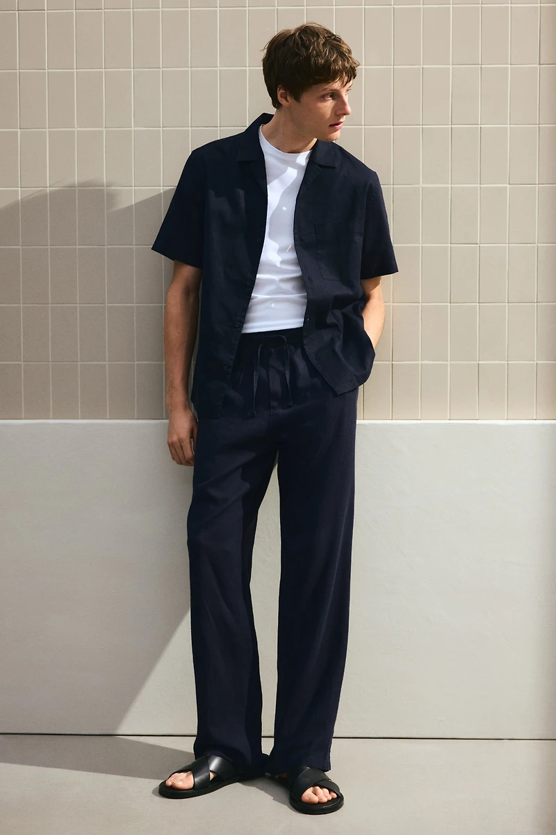 Relaxed Fit Linen-Blend Pants