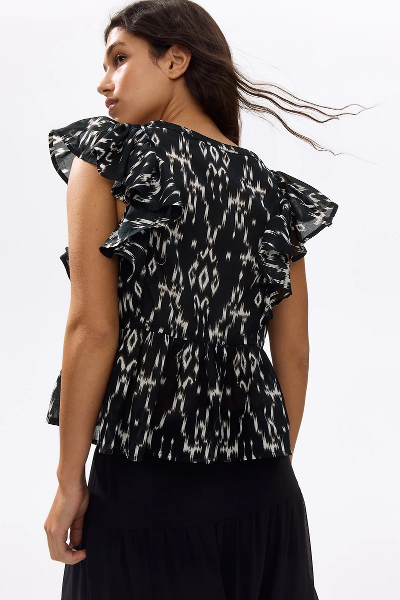 Frill-trimmed cotton top