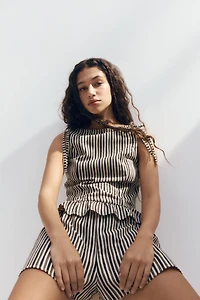 Linen-Blend Peplum Top