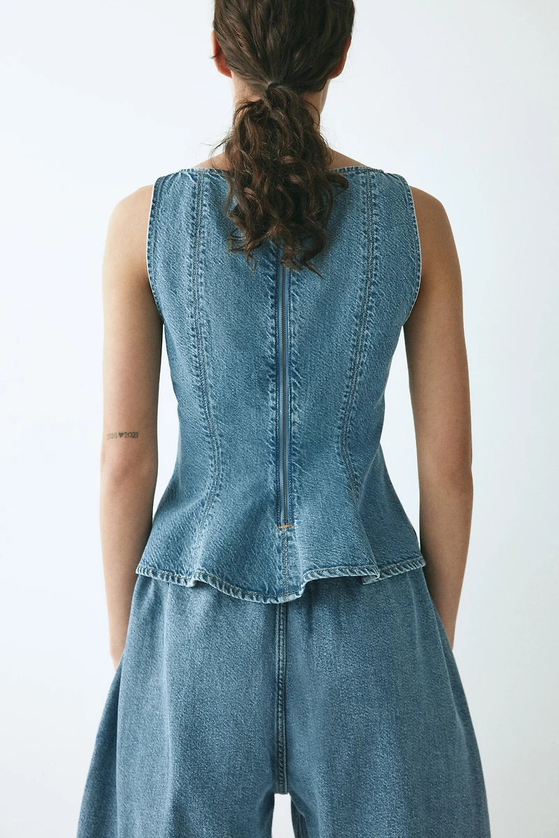Denim Peplum Top