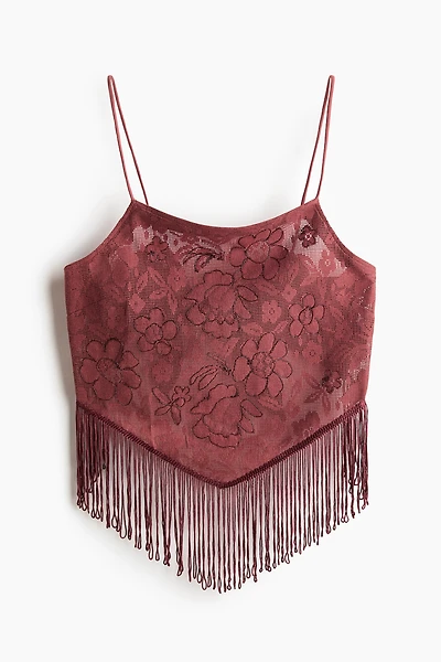 Fringe-Trimmed Mesh Beach Top