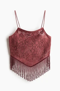 Fringe-Trimmed Mesh Beach Top
