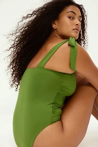 Padded-Cup Tie-Shoulder-Strap Swimsuit