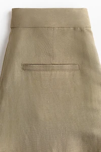 Linen-Blend Barrel-Leg Pants