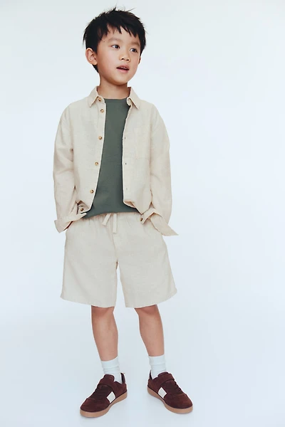 Short à cordon en lin mélangé