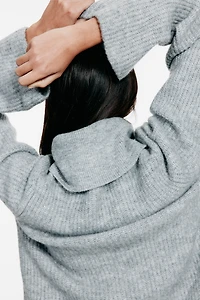 Rib-Knit Cardigan with Collar