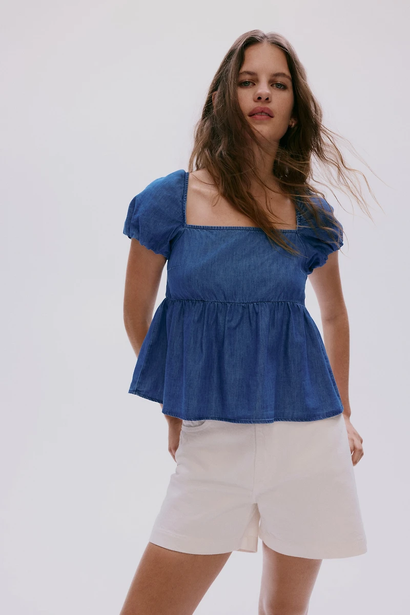 Tie-Back Puff-Sleeved Top