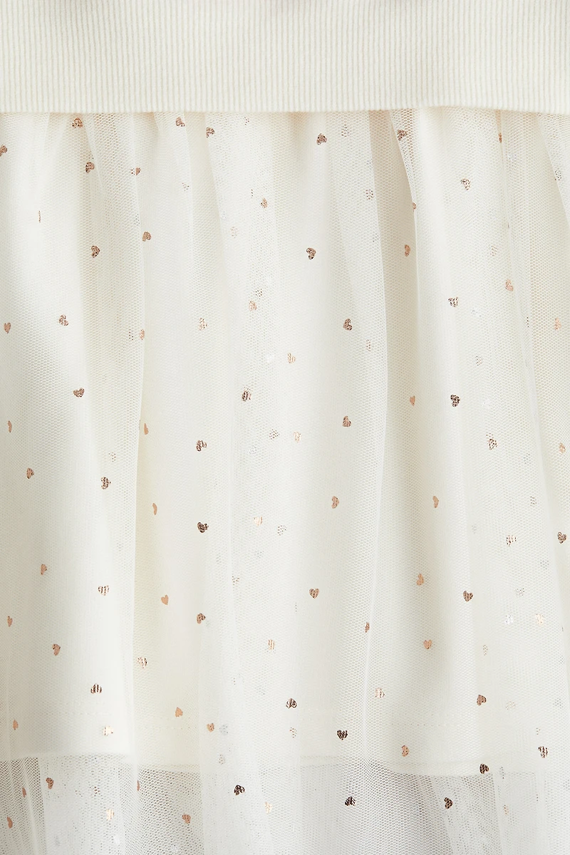 Printed Sweatshirt Dress with Tulle Skirt