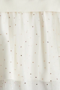 Printed Sweatshirt Dress with Tulle Skirt