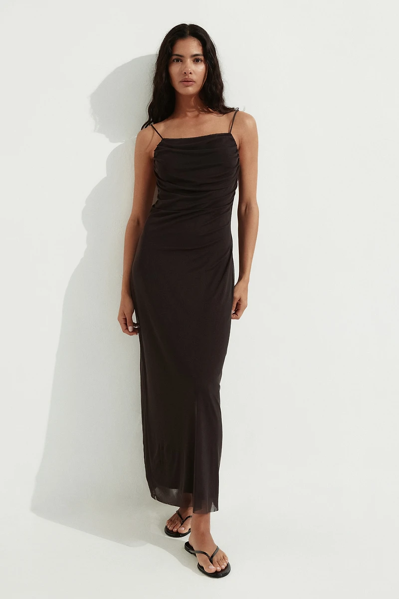 Draped Mesh Strappy Dress