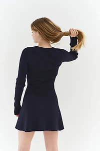Rib-Knit Dress with Flared Skirt