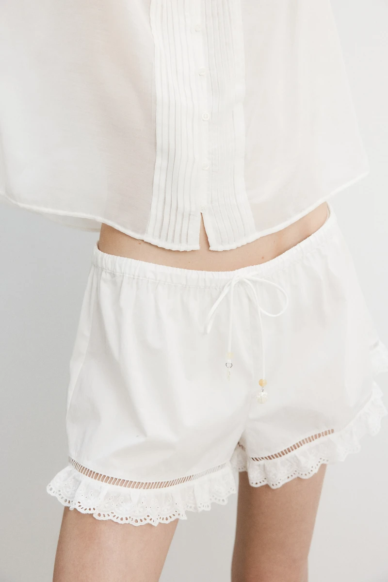 Lace-Trimmed Poplin Shorts