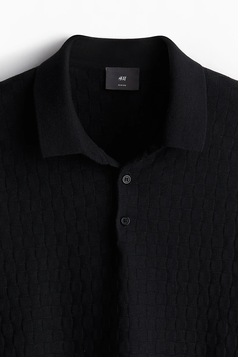 Slim Fit Textured-knit Polo Shirt