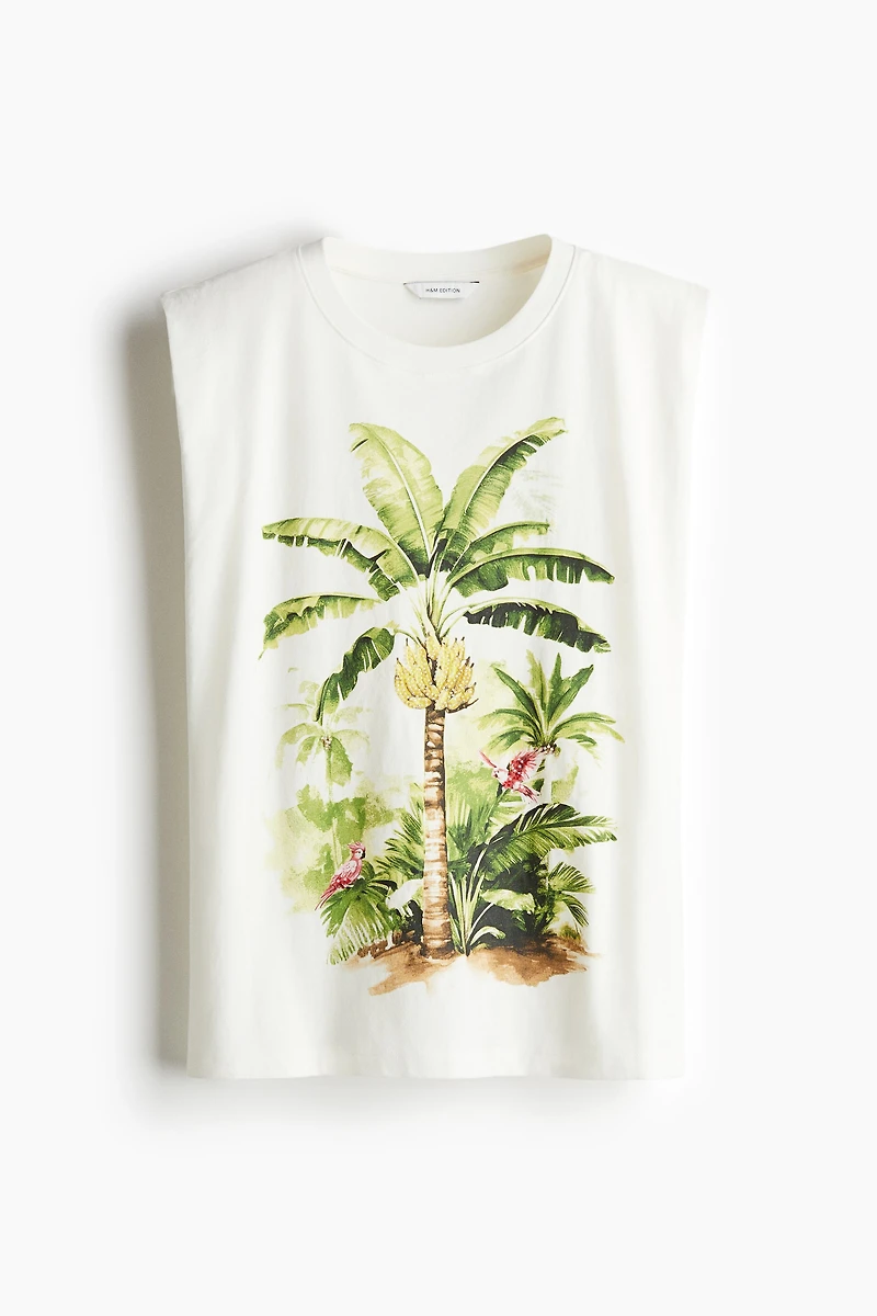 Sleeveless Top with Printed Motif