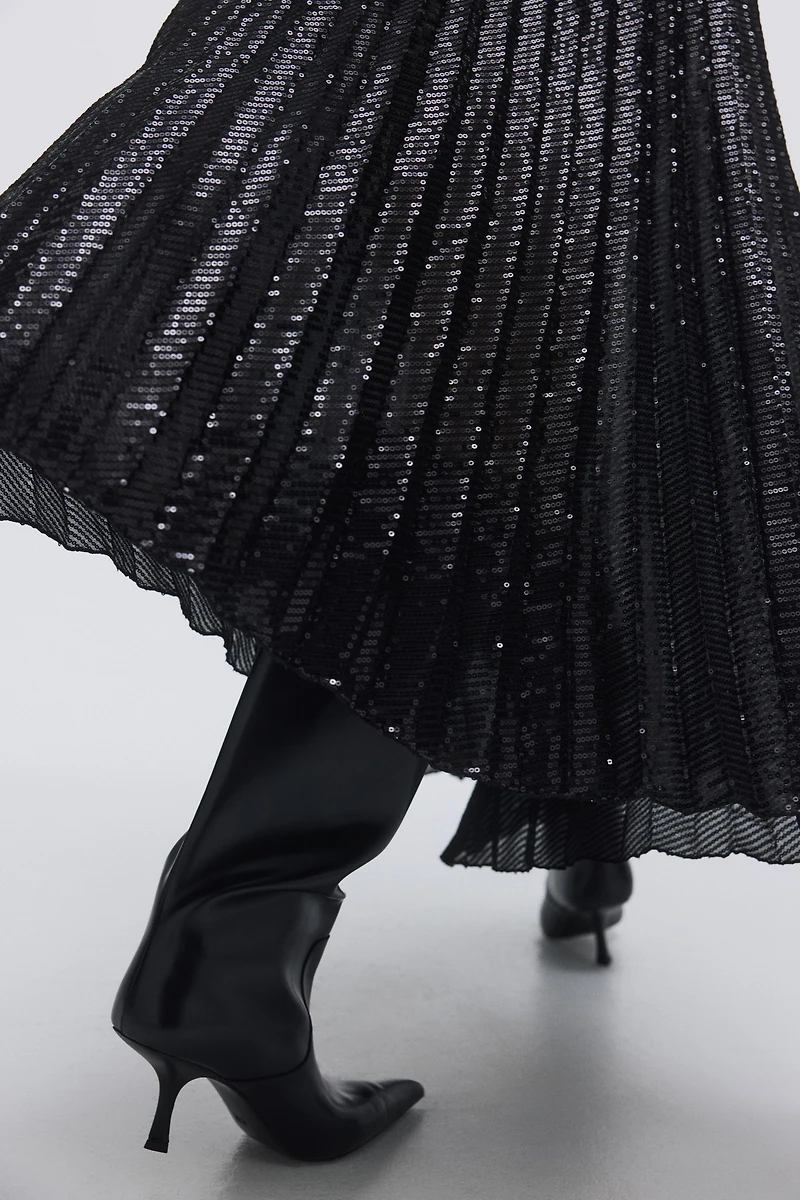 Sequined Plissé Skirt