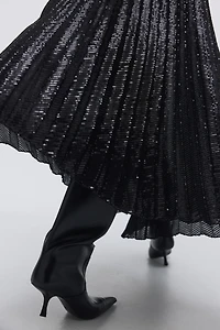 Sequined Plissé Skirt