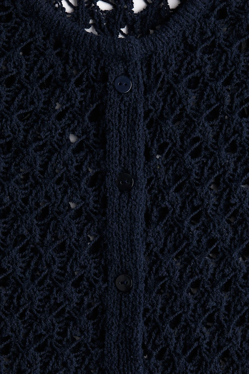 Short-Sleeved Hole-Knit Cardigan