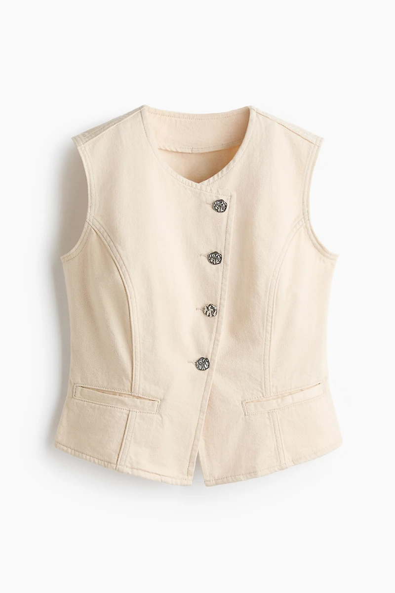 Twill Vest with Hammered Buttons