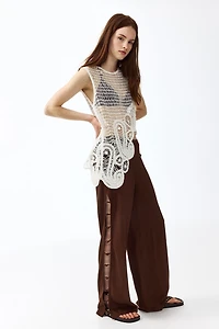 Bead-Detail Linen-Blend Pants