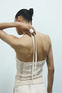Pointelle-knit Halterneck Top