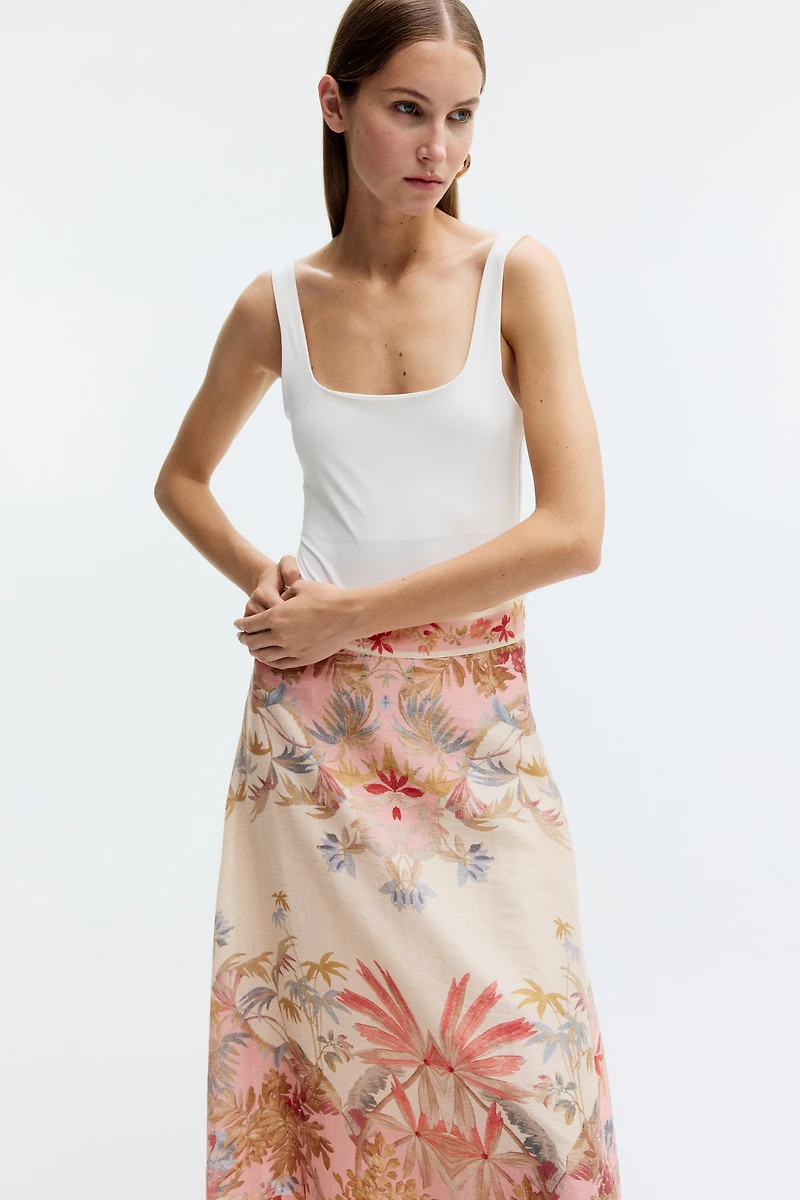 Flared Linen-Blend Skirt