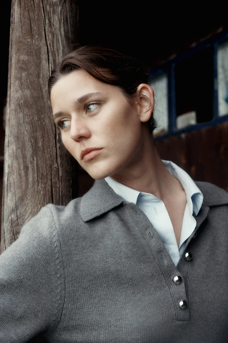 Fine-Knit Dress with Collar