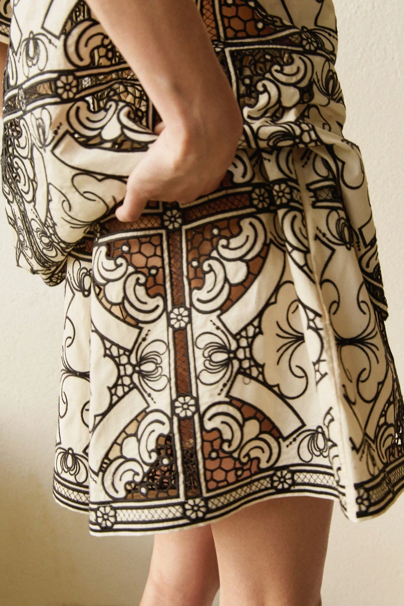 Embroidered Paper Bag Shorts