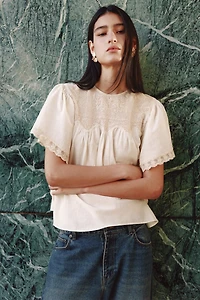 Lace-Detail Cotton Blouse