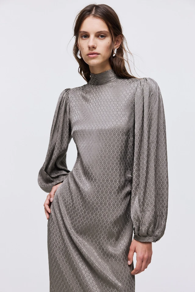 h&m grey satin dress Tie-Neck WAREHOUSE-ONLINE