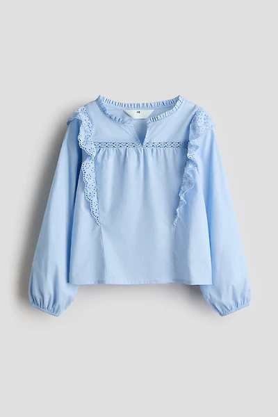 Ruffle-Trimmed Cotton Blouse