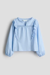 Ruffle-Trimmed Cotton Blouse