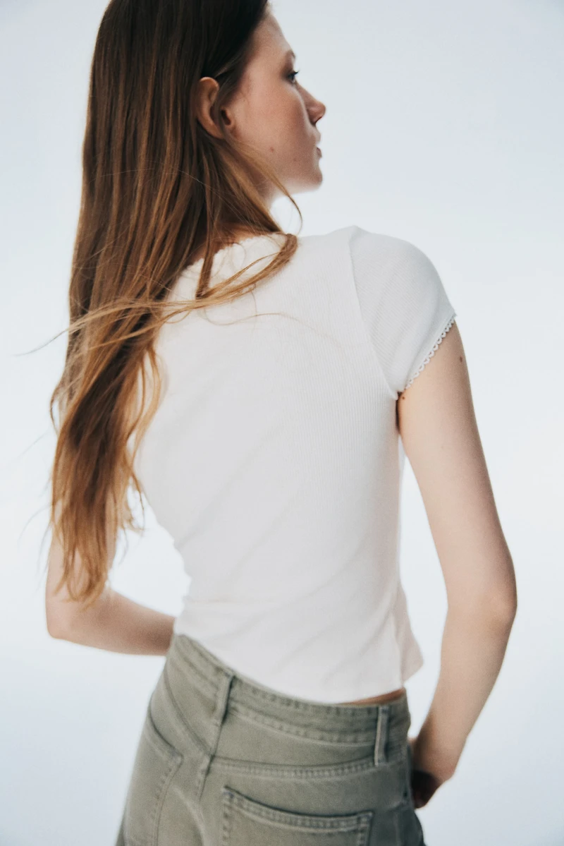 Ribbed Button-Front Top