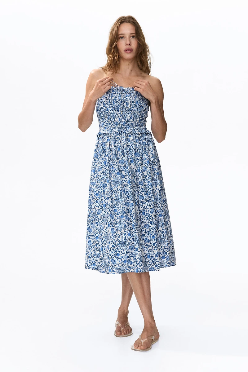 Smocked-Bodice Bandeau Dress