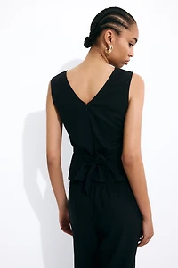 Linen-Blend Tie-Back Top