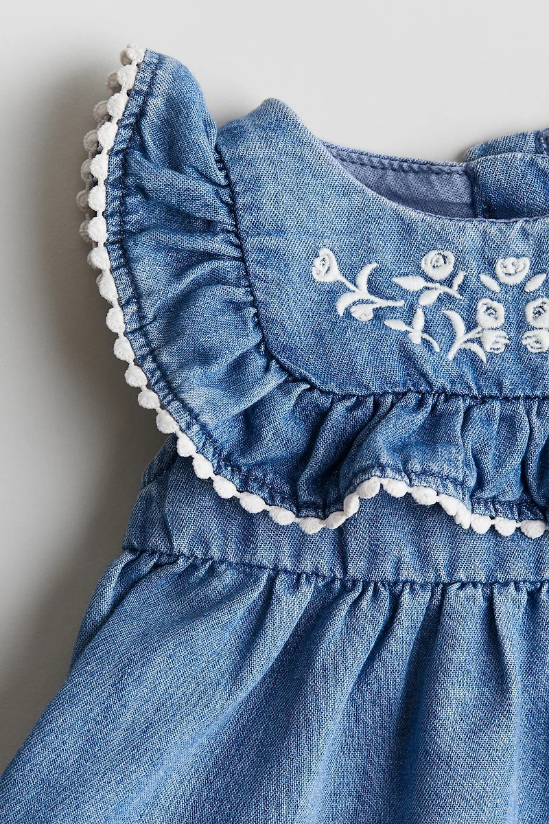 Embroidered-Detail Denim Dress