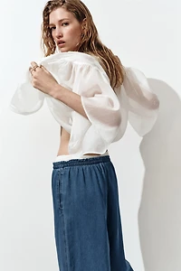 Pantalon taille froncée avec ceinture à nouer