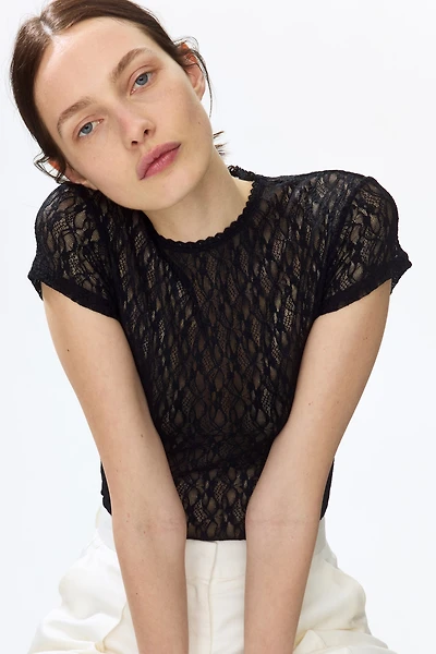 Lace-Look Jersey Thong Bodysuit