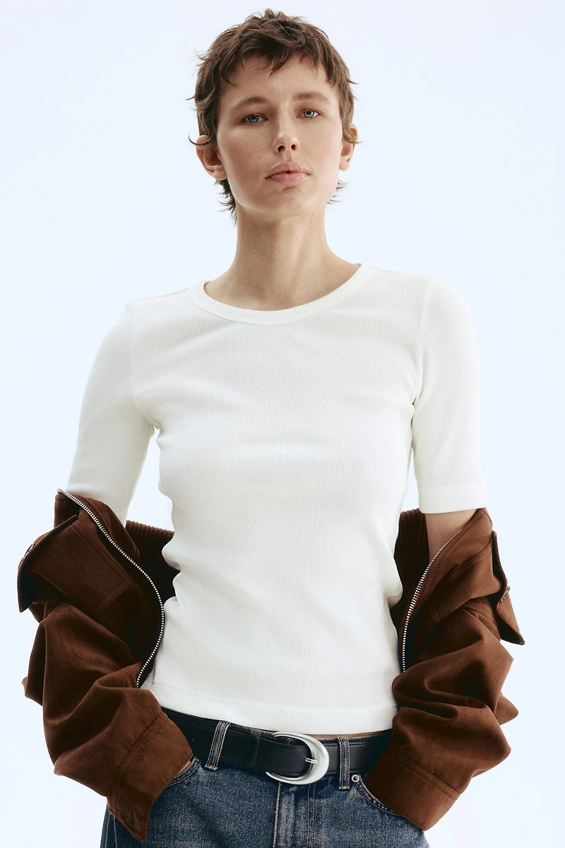 Haut côtelé en soie mélangée