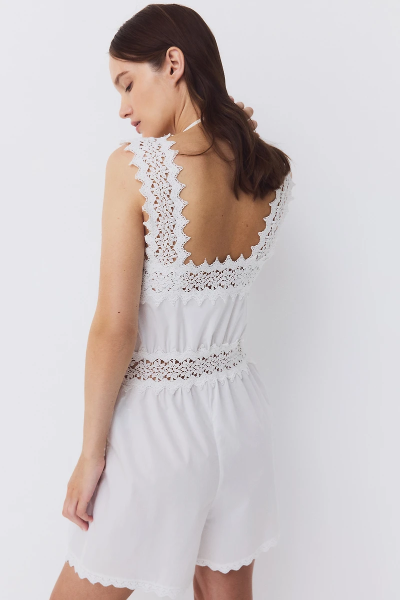 MAMA Lace-Detail Cotton Romper