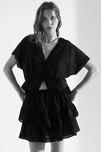 Button-Front Top with Eyelet Embroidery