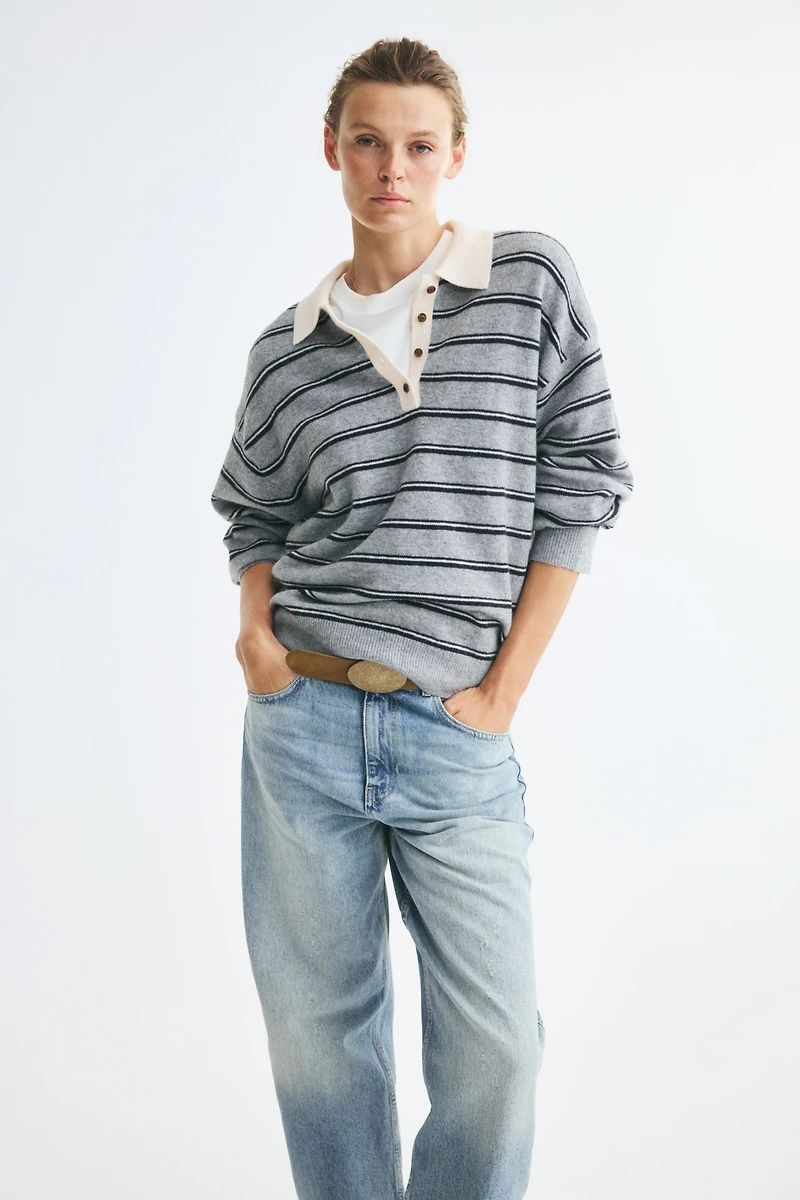 Oversized Fine-Knit Polo Shirt