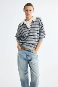Oversized Fine-Knit Polo Shirt