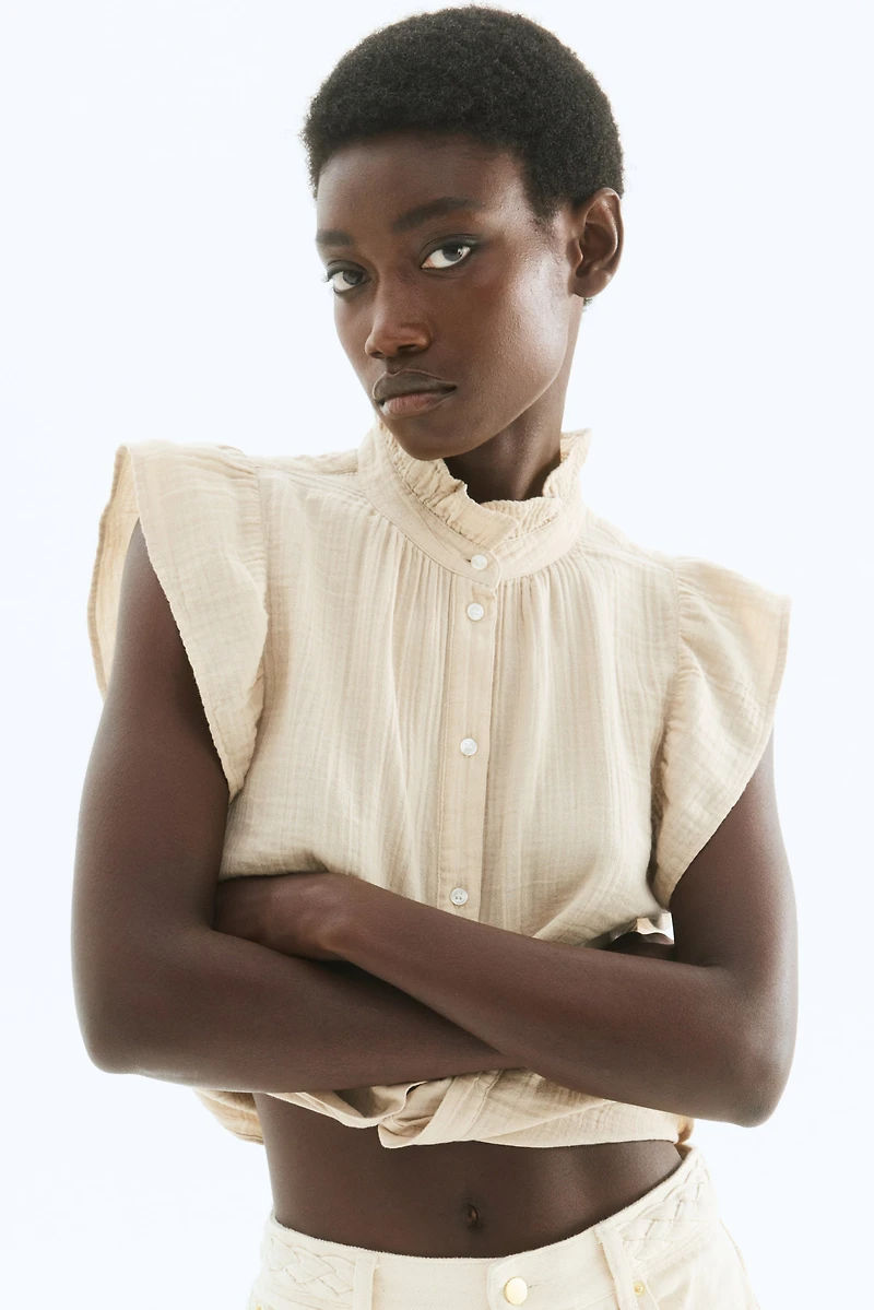 Flutter-Sleeved Muslin Blouse