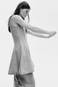 Flared-Skirt Denim Dress