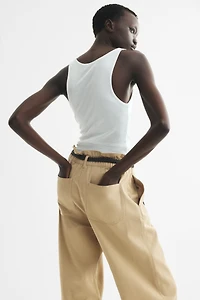 Belted Barrel-Leg Pants